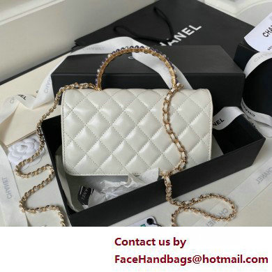 Chanel Shiny Crumpled Lambskin, Imitation Pearls & Gold-Tone Metal Clutch with Chain Bag AP3803 White 2025